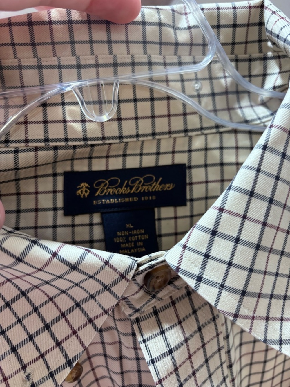 Men's Beige Checked Button-Down Shirt Brooks Brothers XL - Picture 2 of 5